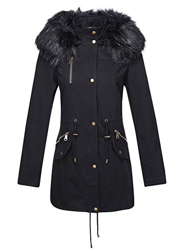Bellivera Women Twill Parka Jacket, Winter Fashion Warm Long Hood Coat with Faux Fur Collar