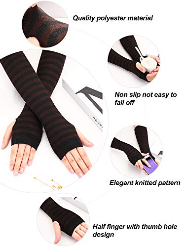 Bememo 4 Pairs Punk Gothic Long Fingerless Gloves Knitted Arm Warmer Elbow Length Gloves Thumb Hole Gloves - Image 3