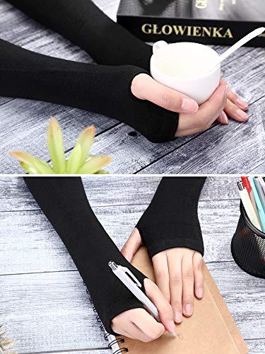 Bememo 4 Pairs Punk Gothic Long Fingerless Gloves Knitted Arm Warmer Elbow Length Gloves Thumb Hole Gloves - Image 5