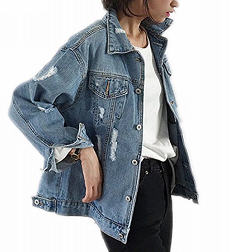 Beskie Oversized Denim Jacket for Women Destoryed Long Sleeve Boyfriend Jean Jacket Loose Coat - Image 3