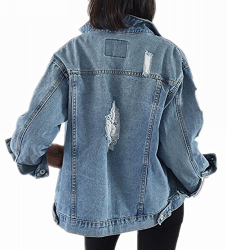 Beskie Oversized Denim Jacket for Women Destoryed Long Sleeve Boyfriend Jean Jacket Loose Coat - Image 4