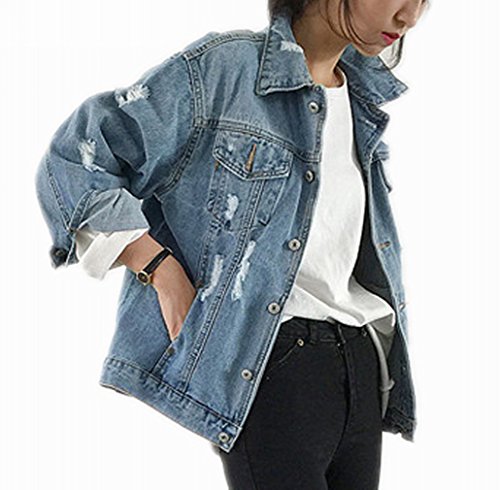Beskie Oversized Denim Jacket for Women Destoryed Long Sleeve Boyfriend Jean Jacket Loose Coat - Image 5