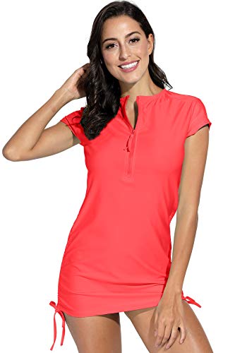 BesserBay Women's UV Sun Protection 1/4 Zip Short Sleeve Ruched Rash Guard Swim Top - Image 5