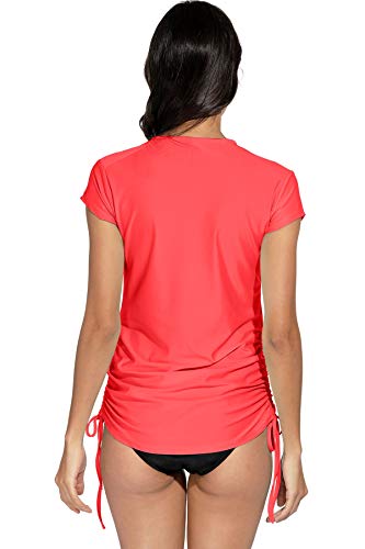 BesserBay Women's UV Sun Protection 1/4 Zip Short Sleeve Ruched Rash Guard Swim Top - Image 8