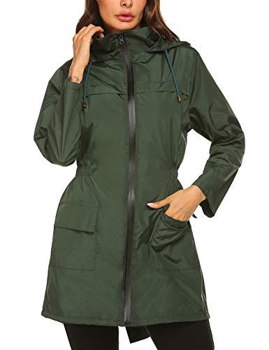 Besshopie Rain Jacket Women Lightweight Packable Waterproof Hooded Long Raincoat Outdoor S-XXL - Image 3