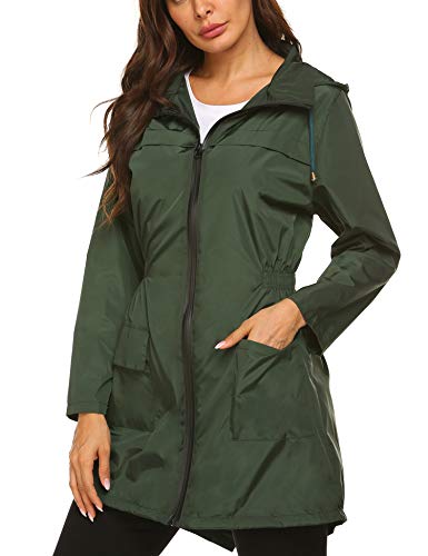 Besshopie Rain Jacket Women Lightweight Packable Waterproof Hooded Long Raincoat Outdoor S-XXL