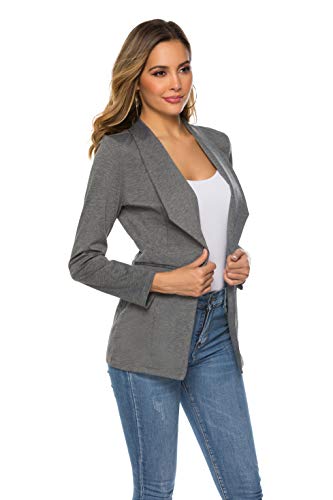 Bloggerlove Womens Petite Jacket Suit Slim Fit Cotton Work Office Blazer Pockets Professional Cardigan Grey S - Image 7