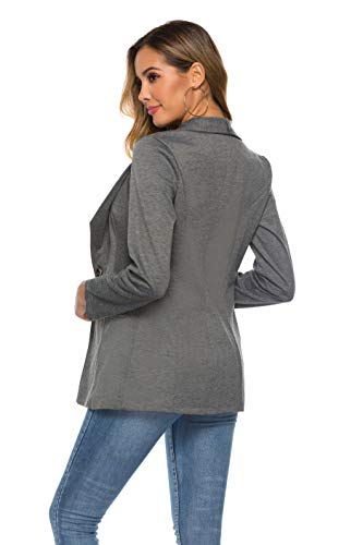 Bloggerlove Womens Petite Jacket Suit Slim Fit Cotton Work Office Blazer Pockets Professional Cardigan Grey S - Image 8