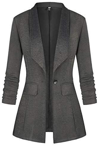 Bloggerlove Womens Petite Jacket Suit Slim Fit Cotton Work Office Blazer Pockets Professional Cardigan Grey S