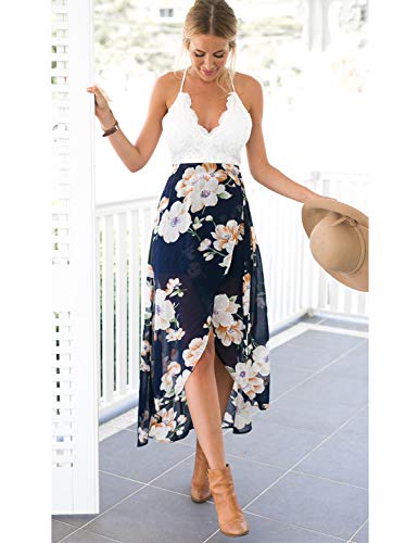 Blooming Jelly Women's Deep V Neck Sleeveless Summer Asymmetrical Floral Maxi Dress - Image 3