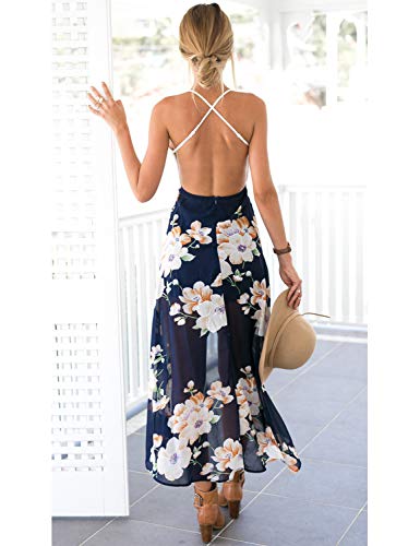 Blooming Jelly Women's Deep V Neck Sleeveless Summer Asymmetrical Floral Maxi Dress - Image 4