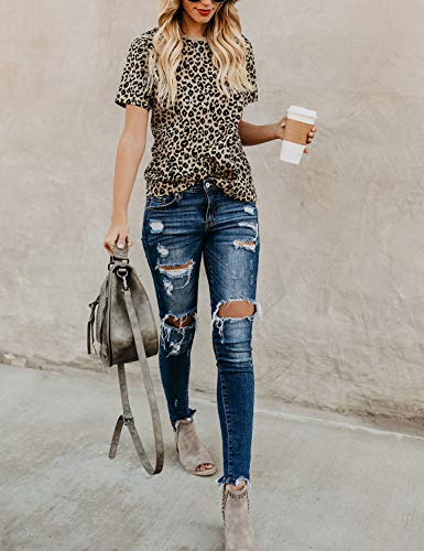 Blooming Jelly Womens Leopard Print Tops Short Sleeve Round Neck Casual T Shirts Tees - Image 3