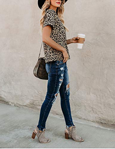 Blooming Jelly Womens Leopard Print Tops Short Sleeve Round Neck Casual T Shirts Tees - Image 4