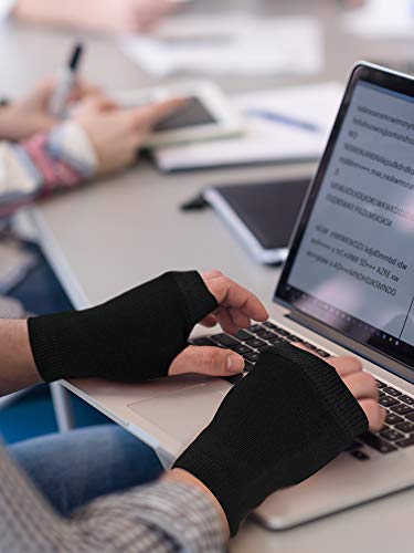 Blulu Fingerless Warm Gloves with Thumb Hole Cozy Half Fingerless Driving Gloves Knit Mittens for Men, Women - Image 4