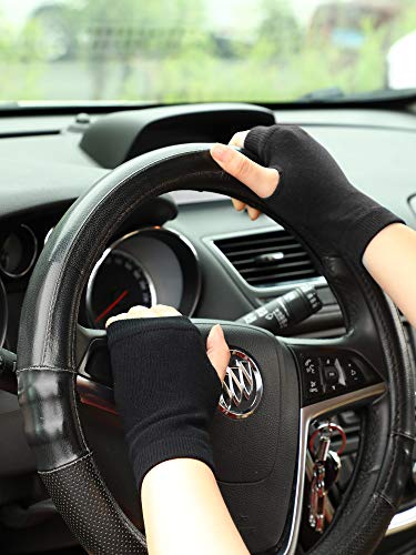 Blulu Fingerless Warm Gloves with Thumb Hole Cozy Half Fingerless Driving Gloves Knit Mittens for Men, Women - Image 5