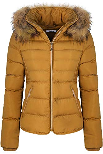 BodiLove Women's Belted Down Puffer Jacket with Faux Fur Trim Hood - Image 4