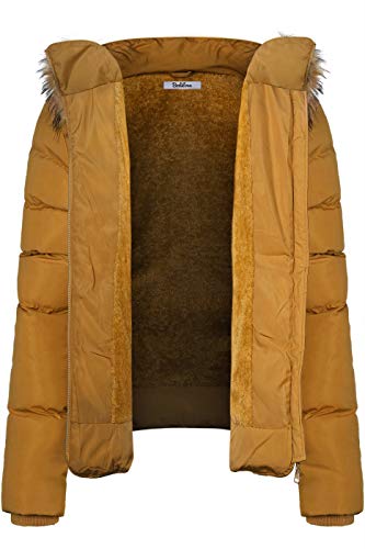 BodiLove Women's Belted Down Puffer Jacket with Faux Fur Trim Hood - Image 5