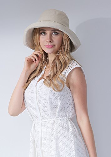 CACUSS Women's UPF 50+ Foldable Linen Hat Big Brim with Big Bowknot - Image 4