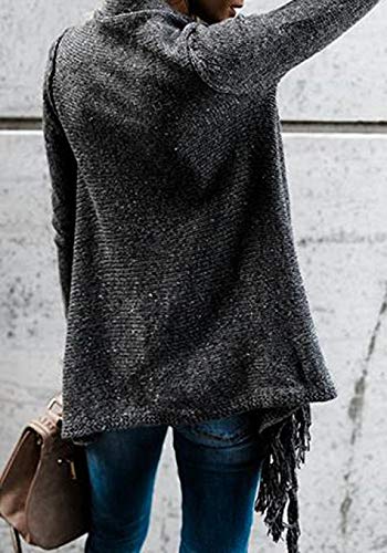 CEASIKERY Women's Tassel Hem Sweater Long Cardigan Knitwer Pullover Poncho Coat - Image 6