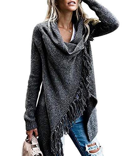 CEASIKERY Women's Tassel Hem Sweater Long Cardigan Knitwer Pullover Poncho Coat
