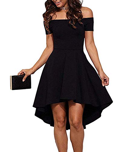 CUQY Womens Off The Shoulder High Low Hem Cocktail Skater Wedding Party Teen Formal Dresses (FBA)