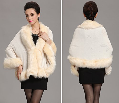Caracilia Women Luxury Bridal Faux Fur Shawl Wraps Cloak Coat Sweater Cape - Image 3