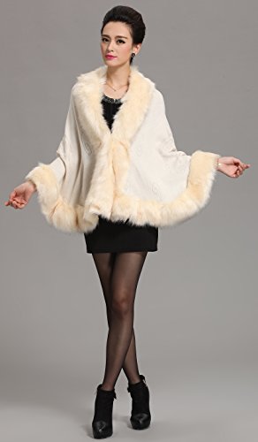 Caracilia Women Luxury Bridal Faux Fur Shawl Wraps Cloak Coat Sweater Cape - Image 6