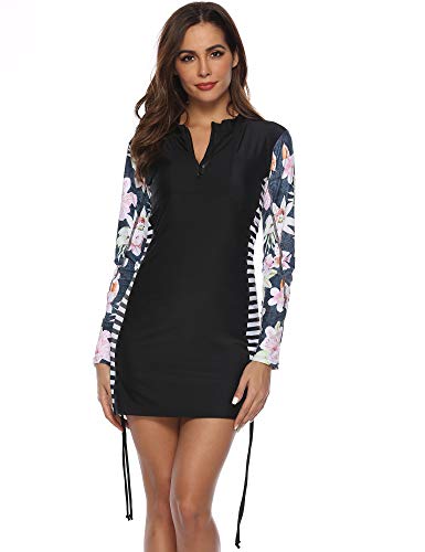 Caracilia Women's UV Sun Protection Long Sleeve Hooded Rash Guard Wetsuit Swimsuit Top - Image 3