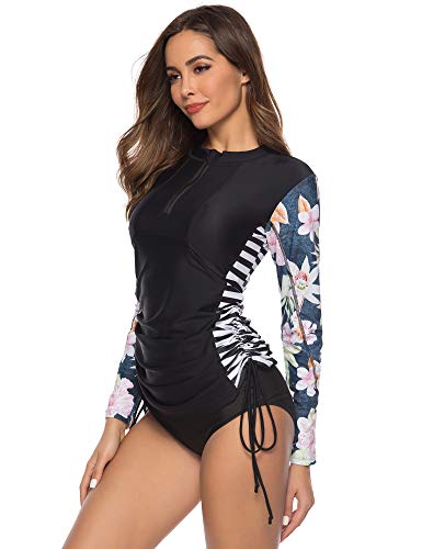 Caracilia Women's UV Sun Protection Long Sleeve Hooded Rash Guard Wetsuit Swimsuit Top - Image 6