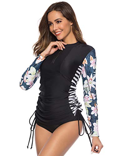 Caracilia Women's UV Sun Protection Long Sleeve Hooded Rash Guard Wetsuit Swimsuit Top - Image 7