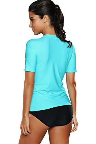 CharmLeaks Rash Guard for Women SPF Rashguard Swimsuits Short Sleeve uv Swim Shirts Water Shirts, S Aqua - Image 5