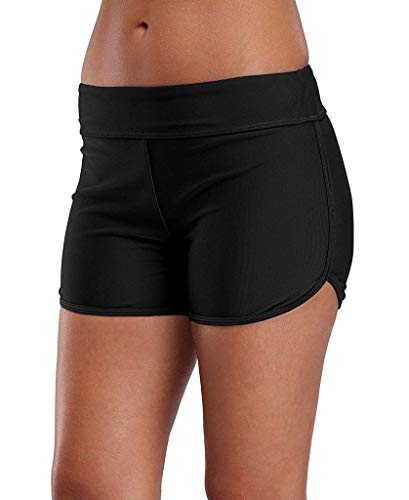 Charmo Women Tankini Bottom Elastic Swim Shorts Boardshorts Gym Swim Trunks Black
