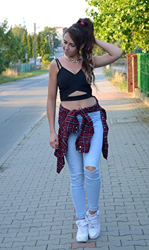 Choies Women's Cut Out Cross Spaghetti Strap Cropped Candy Color Vest - Image 5