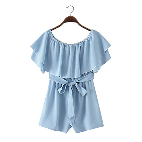Chunoy Women Summer Short Sleeve Playsuit Off Shoulder Romper with Waistband Baby Blue Large - Image 6