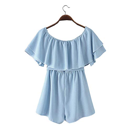 Chunoy Women Summer Short Sleeve Playsuit Off Shoulder Romper with Waistband Baby Blue Large - Image 7