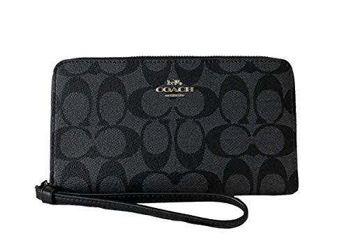 Coach Signature Large Phone Wallet/Wristlet - Black Smoke/Black