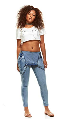 COVER GIRL womens Denim Overalls Bib Strap Button Skinny Fit - Image 5