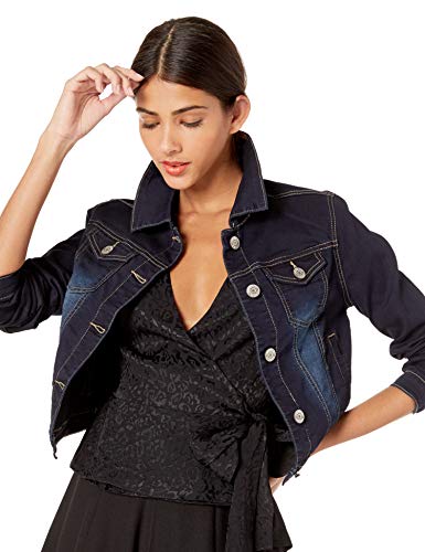 COVER GIRL Women's Jeans Denim Jacket Crop Frayed Blue Distressed Or Dark Basic - Image 3