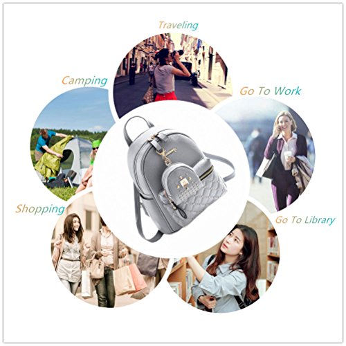 Cute Small Backpack Mini Purse Casual Daypacks Leather for Teen Girls and Women (Gray) - Image 4