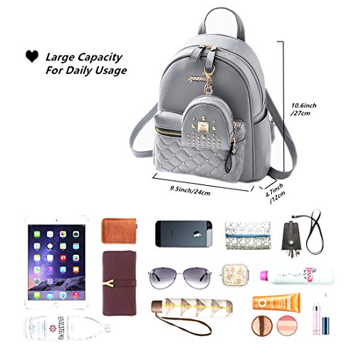 Cute Small Backpack Mini Purse Casual Daypacks Leather for Teen Girls and Women (Gray) - Image 5
