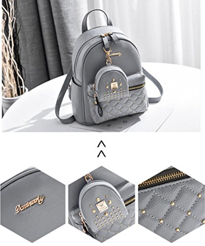 Cute Small Backpack Mini Purse Casual Daypacks Leather for Teen Girls and Women (Gray) - Image 6