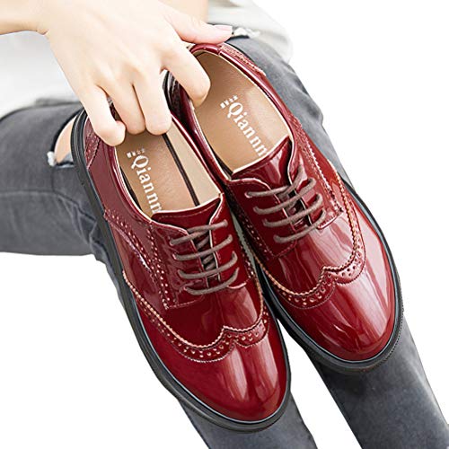 DADAWEN Women's Platform Lace-Up Comfort Wingtips Square Toe Oxford Shoes Brogues - Image 3