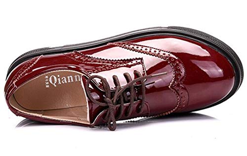 DADAWEN Women's Platform Lace-Up Comfort Wingtips Square Toe Oxford Shoes Brogues - Image 5