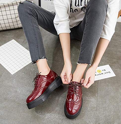 DADAWEN Women's Platform Lace-Up Comfort Wingtips Square Toe Oxford Shoes Brogues - Image 8