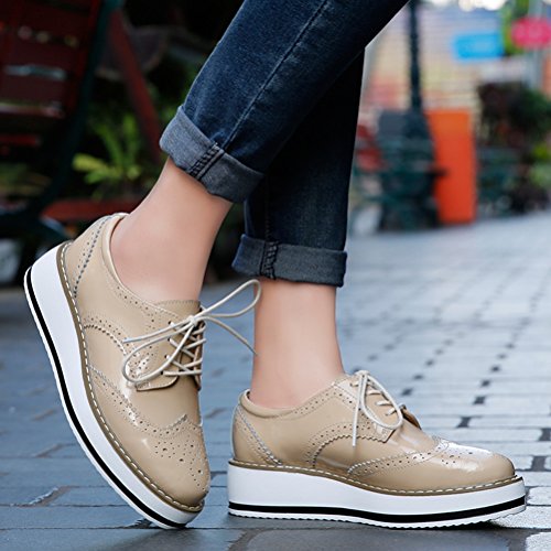 DADAWEN Women's Platform Lace-Up Wingtips Square Toe Oxfords Shoe - Image 5