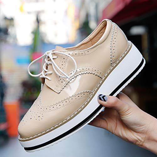 DADAWEN Women's Platform Lace-Up Wingtips Square Toe Oxfords Shoe - Image 7
