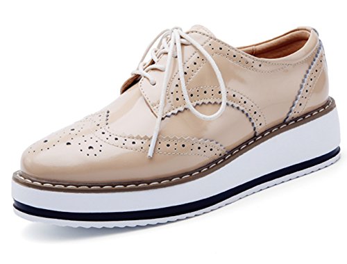 DADAWEN Women's Platform Lace-Up Wingtips Square Toe Oxfords Shoe