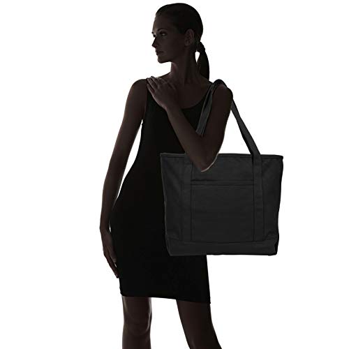 DALIX 20" Solid Color Cotton Canvas Shopping Tote Bag in Black - Image 3