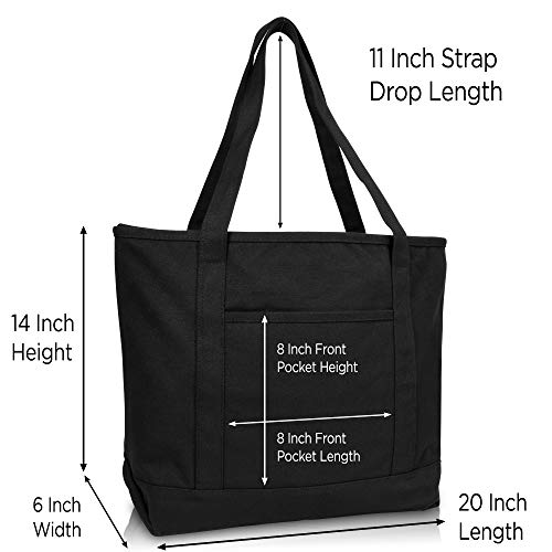 DALIX 20" Solid Color Cotton Canvas Shopping Tote Bag in Black - Image 4