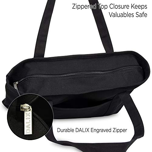 DALIX 20" Solid Color Cotton Canvas Shopping Tote Bag in Black - Image 5